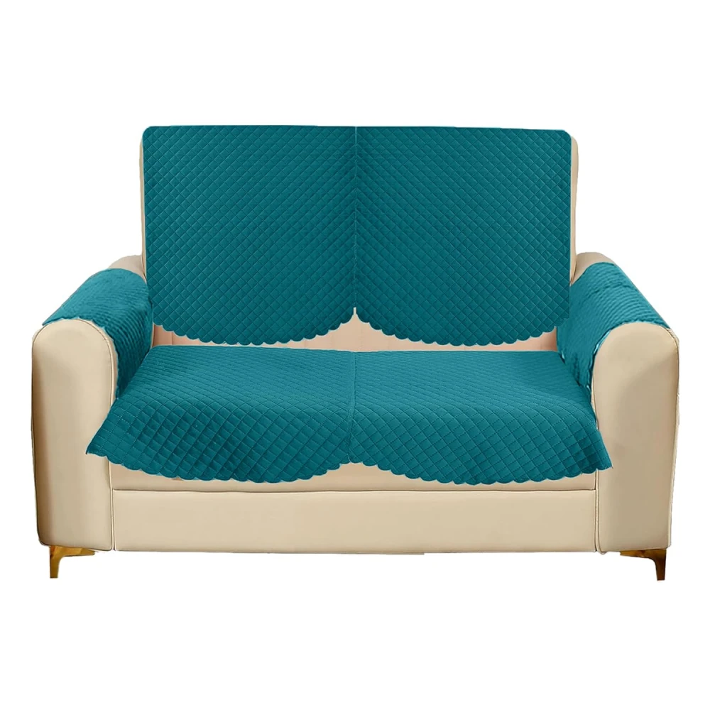 RADECOR ATICUE Solid Color Premium Quilted Sofa Cover Set Sofa Slip Covers/Velvet Sofa Panel (Firoji, 2 Seater + Arm Cover)