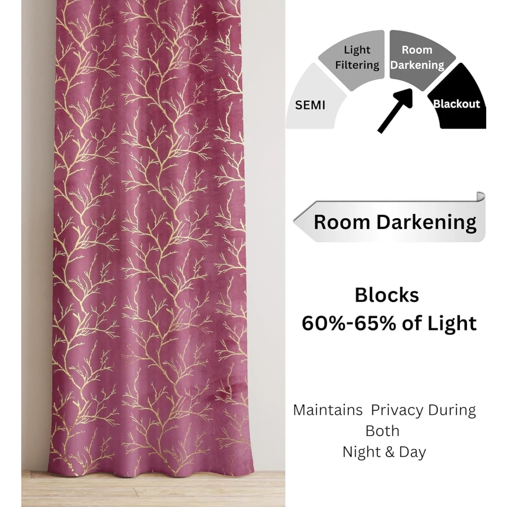RADECOR Velvet 5ft Door & Window Curtain | Luxury Soft Fabric | Room Darkening | Noise Reducing | Machine Washable | Modern Home Décor/English Wine/Pack of 2