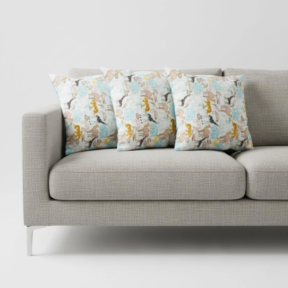 RADECOR Safari Animal Printed Cushion Cover Set of 3 | 16x16 Inches Square Covers | Premium Poly Spun Fabric | Hidden Zipper | Modern Decorative Cushion Covers for Sofa, Living Room & Bedroom