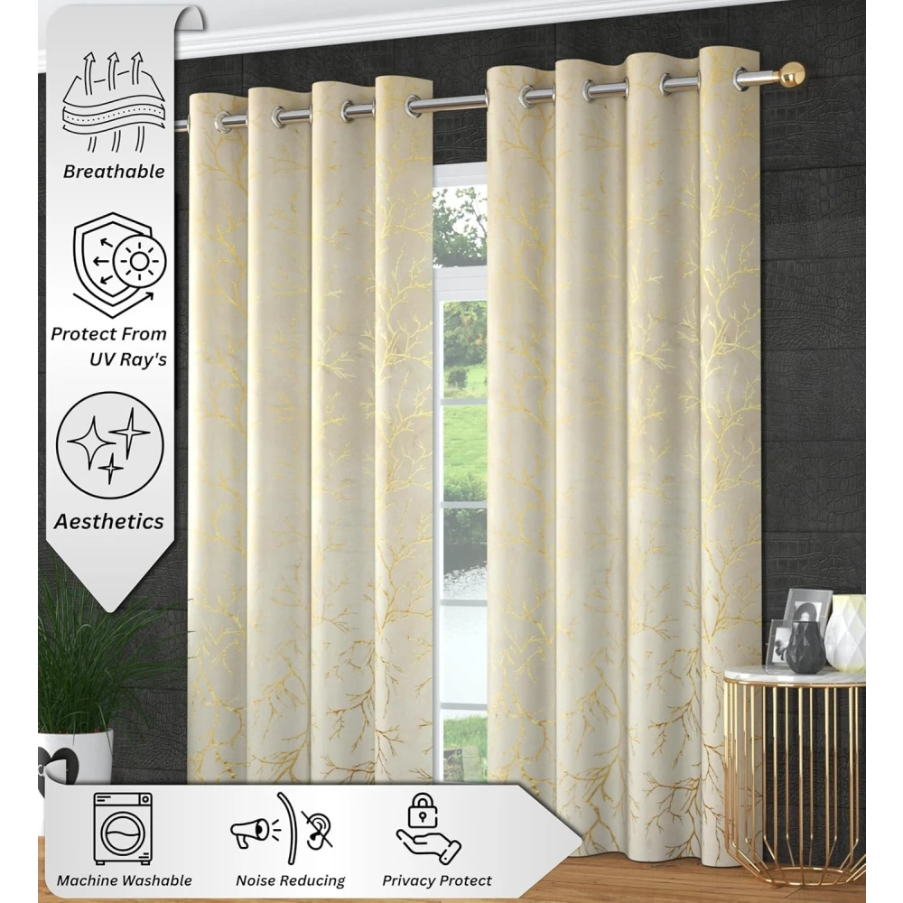 RADECOR Velvet 7ft Door & Window Curtain | Luxury Soft Fabric | Room Darkening | Noise Reducing | Machine Washable | Modern Home Décor/Cream/Pack of 2