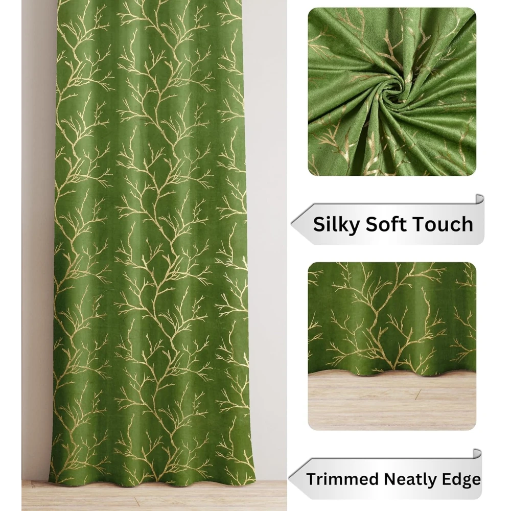 RADECOR Velvet 7ft Door & Window Curtain | Luxury Soft Fabric | Room Darkening | Noise Reducing | Machine Washable | Modern Home Décor/Green/Pack of 2