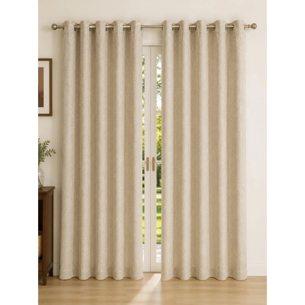 RADECOR Coral Abstract 9ft Beige Door & Window Curtain | Premium Polyster Fabric Textured Designer Curtain | Soft & Durable Fabric | Modern Home Décor/Pack of 2