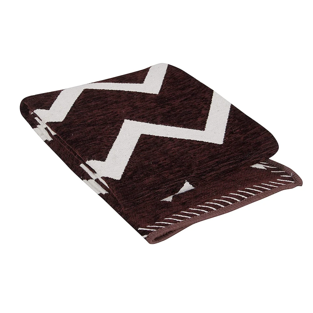 RADECOR Zig Zag Design Sleek and Spacious Rectangular Chenille Carpet with Binding | Area Rug | Durries for Living Room, Bedroom | 5X7 Feet (210 Cmx152 Cm) Brown