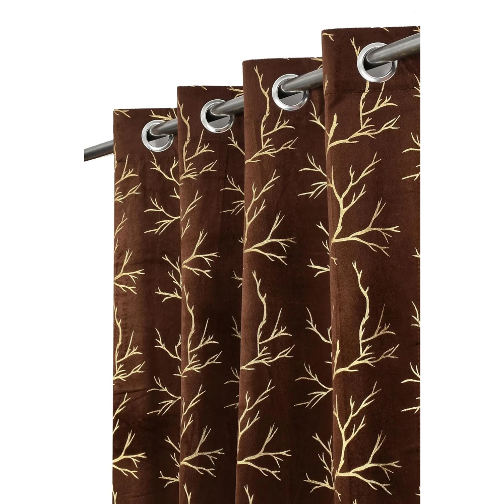 RADECOR Velvet 5ft Door & Window Curtain | Luxury Soft Fabric | Room Darkening | Noise Reducing | Machine Washable | Modern Home Décor/Brown/Pack of 2