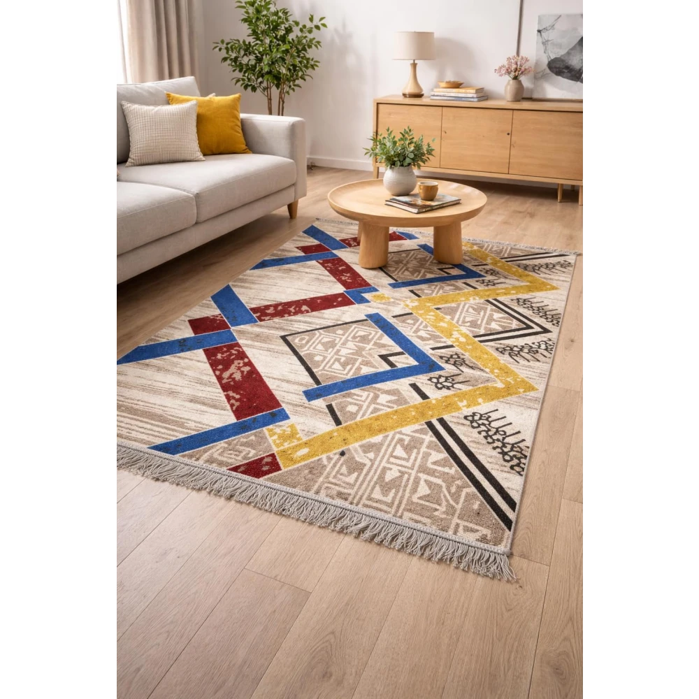 RADECOR Geometric Tribal Printed Carpet | Modern Ethnic Design Polyester Area Rug | Decorative Floor Carpet for Living Room, Bedroom & Study