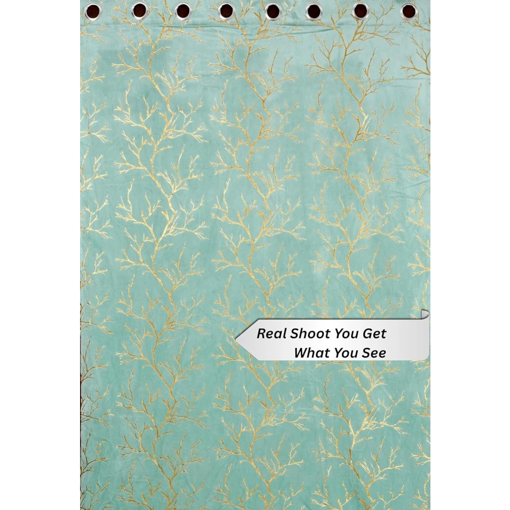 RADECOR Velvet 9ft Door & Window Curtain | Luxury Soft Fabric | Room Darkening | Noise Reducing | Machine Washable | Modern Home Décor/Island Aqua/Pack of 2