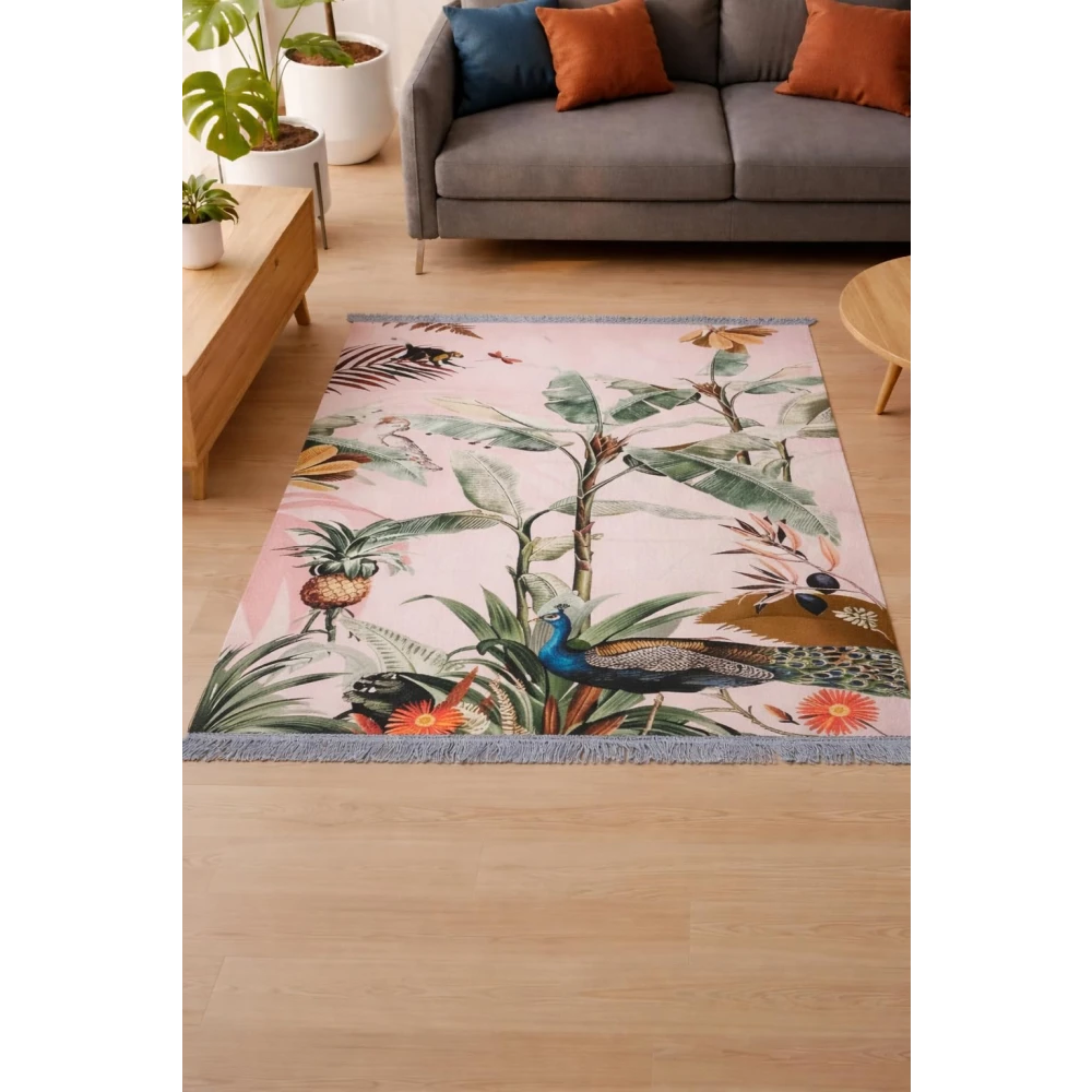 RADECOR Peacock Jungle Theme Luxury Printed Carpet | Soft Polyester Tropical Area Rug with Exotic Wildlife Design | Vibrant Nature Inspired Floor Mat for Living Room & Bedroom