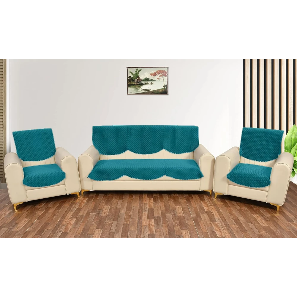 RADECOR ATICUE Solid Color Premium Quilted Sofa Cover Set Sofa Slip Covers/Velvet Sofa Panel (Firoji, 5 Seater)
