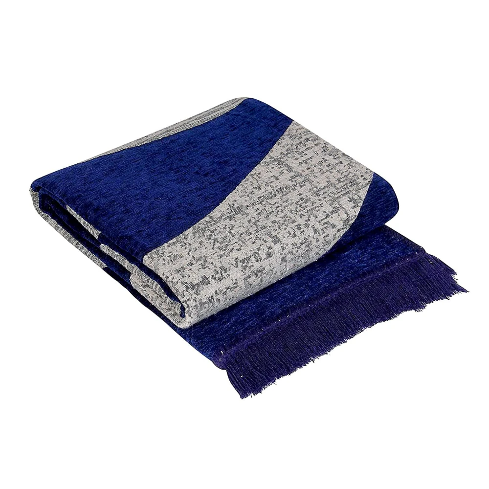 RADECOR Wave Design Sleek and Spacious Rectangular Chenille Carpet with Binding | Area Rug | Durries for Living Room, Bedroom | 5X7 Feet (210 Cmx152 Cm) Blue