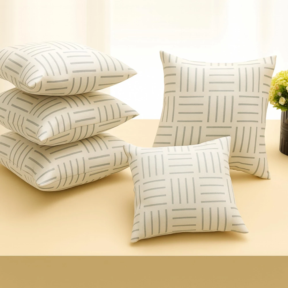 RADECOR Minimal Grid Line Cushion Cover Set of 5 | 16x16 Inches Square Covers | Premium Poly Spun Fabric | Hidden Zipper | Modern Decorative Cushion Covers for Sofa, Living Room & Bedroom