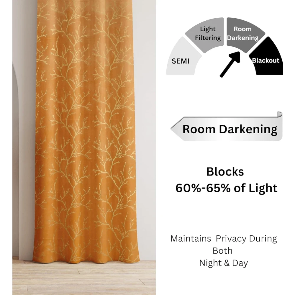 RADECOR Velvet 9ft Door & Window Curtain | Luxury Soft Fabric | Room Darkening | Noise Reducing | Machine Washable | Modern Home Décor/Gold/Pack of 2