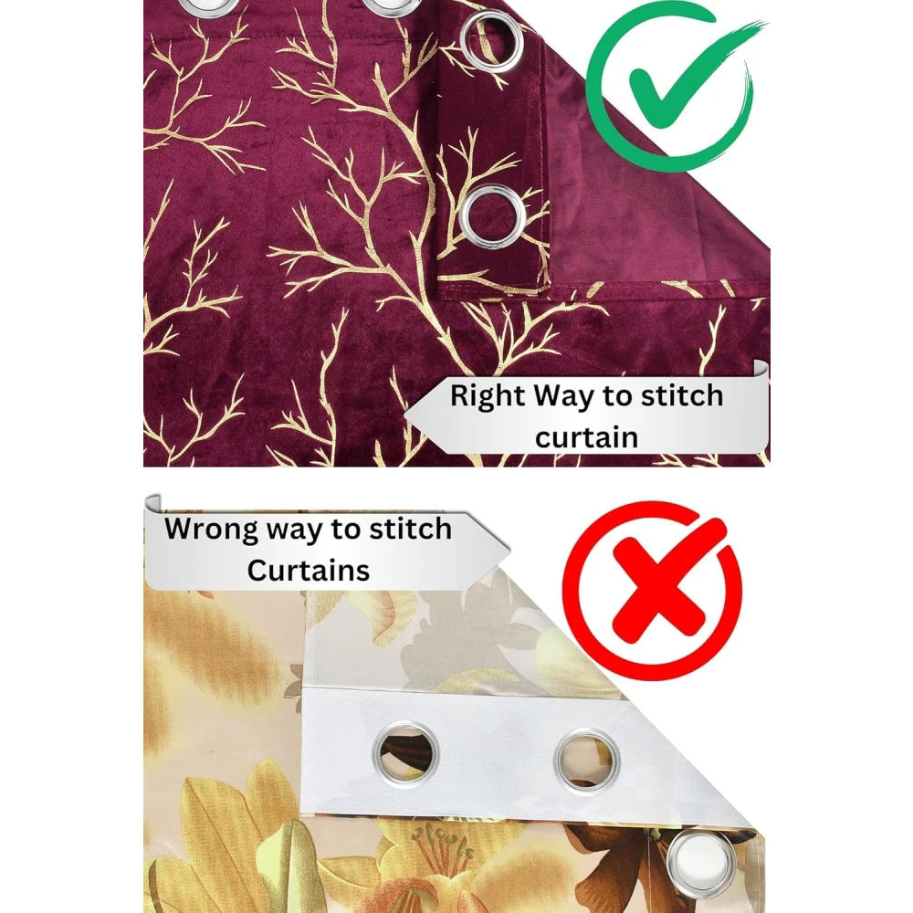 RADECOR Velvet 7ft Door & Window Curtain | Luxury Soft Fabric | Room Darkening | Noise Reducing | Machine Washable | Modern Home Décor/Wine/Pack of 2