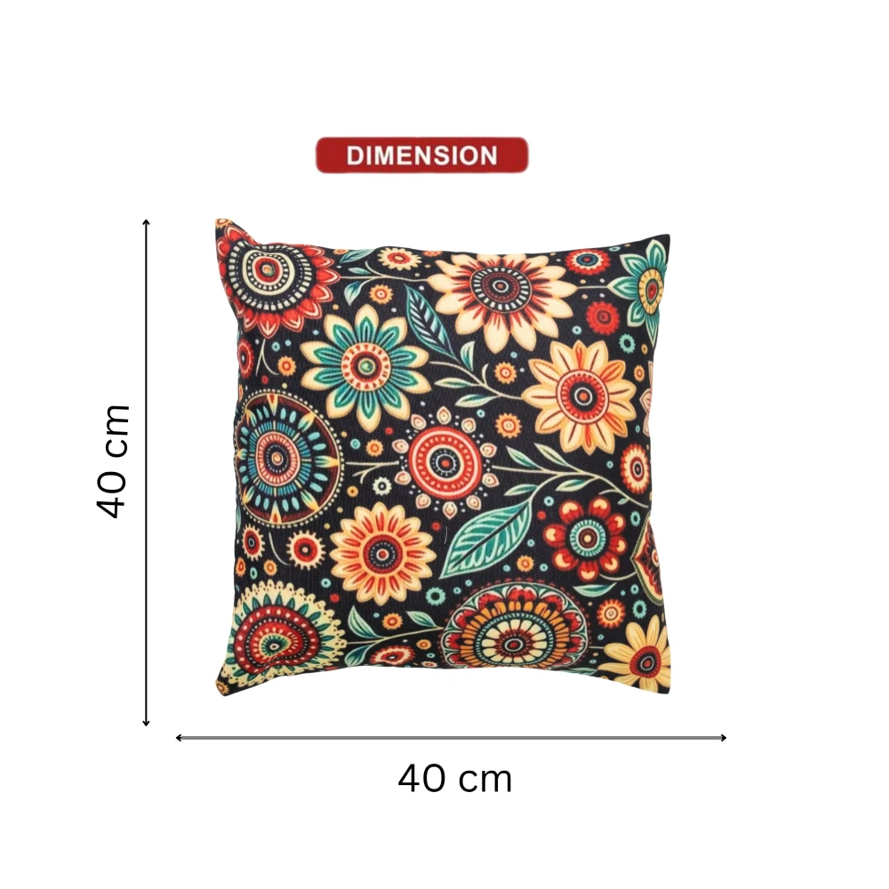 RADECOR Folk Bloom Floral Cushion Cover Set of 3 | 16x16 Inches Square Covers | Premium Poly Spun Fabric | Hidden Zipper | Modern Decorative Cushion Covers for Sofa, Living Room & Bedroom