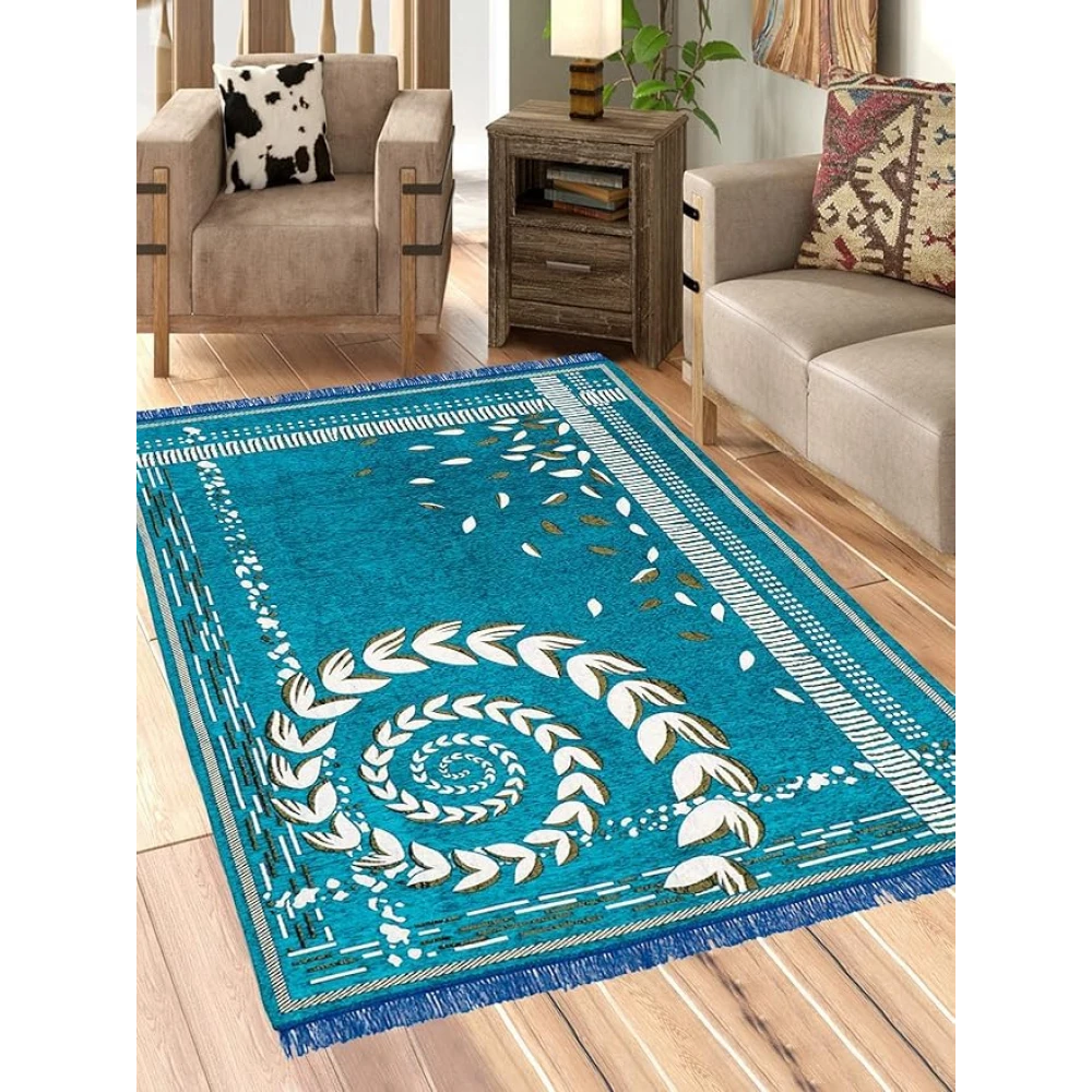 RADECOR Spiral Design Sleek Chenille Living Room Carpet | Soft & Spacious Rectangular Area Rug | Anti-Skid, Durable & Easy to Clean | Modern Printed Carpet for Home Décor/Firoji