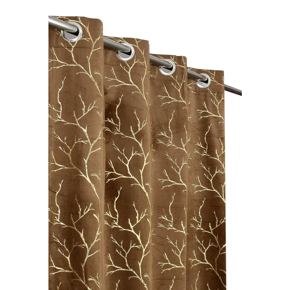 RADECOR Velvet 5ft Door & Window Curtain | Luxury Soft Fabric | Room Darkening | Noise Reducing | Machine Washable | Modern Home Décor/Light Brown/Pack of 2