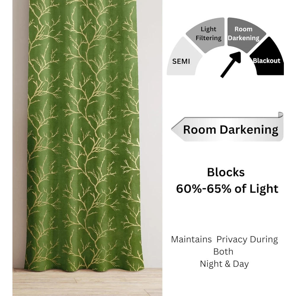 RADECOR Velvet 9ft Door & Window Curtain | Luxury Soft Fabric | Room Darkening | Noise Reducing | Machine Washable | Modern Home Décor/Green/Pack of 2