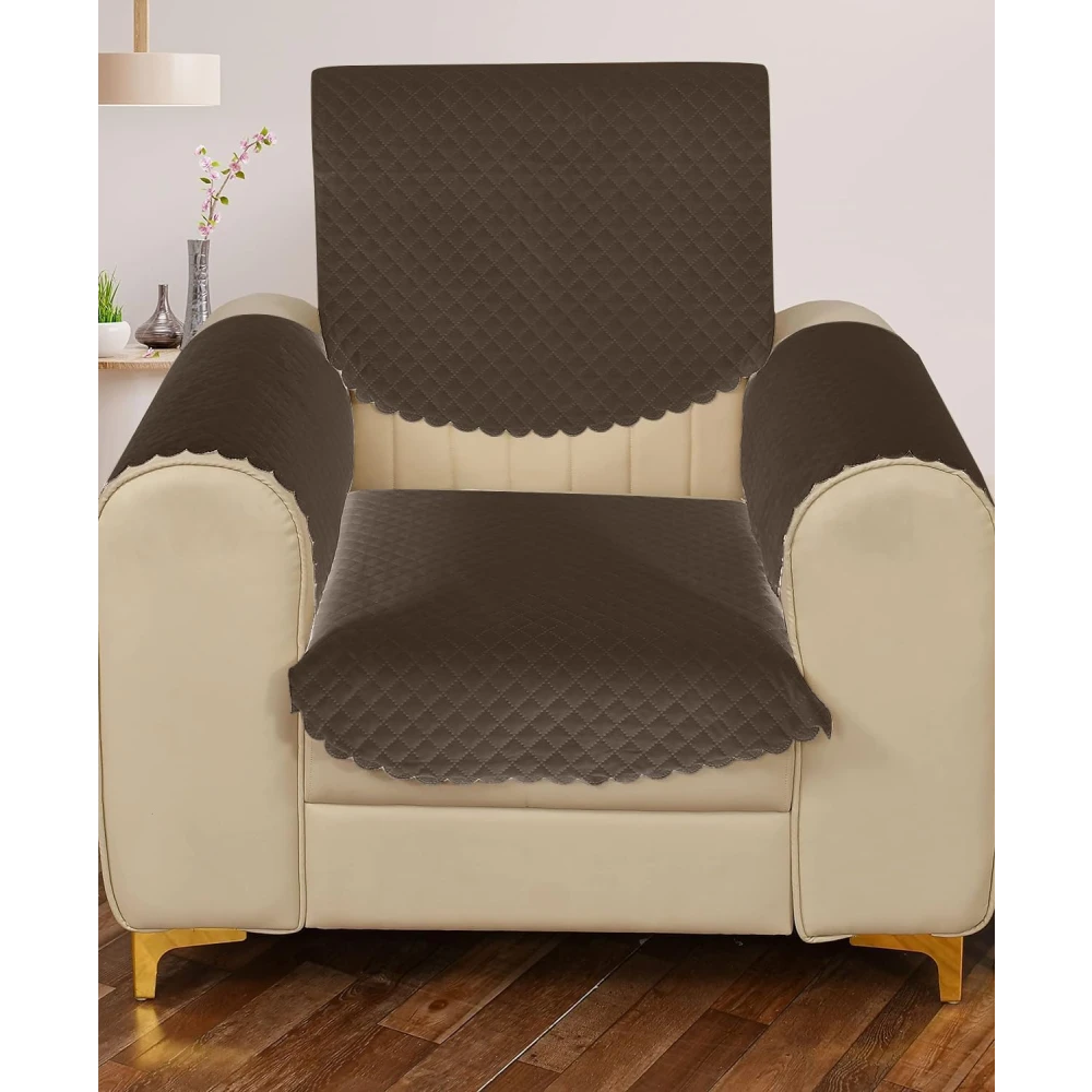 RADECOR ATICUE Solid Color Premium Quilted Sofa Cover Set Sofa Slip Covers/Velvet Sofa Panel (Coffee, 1 Seater + Arm Cover)