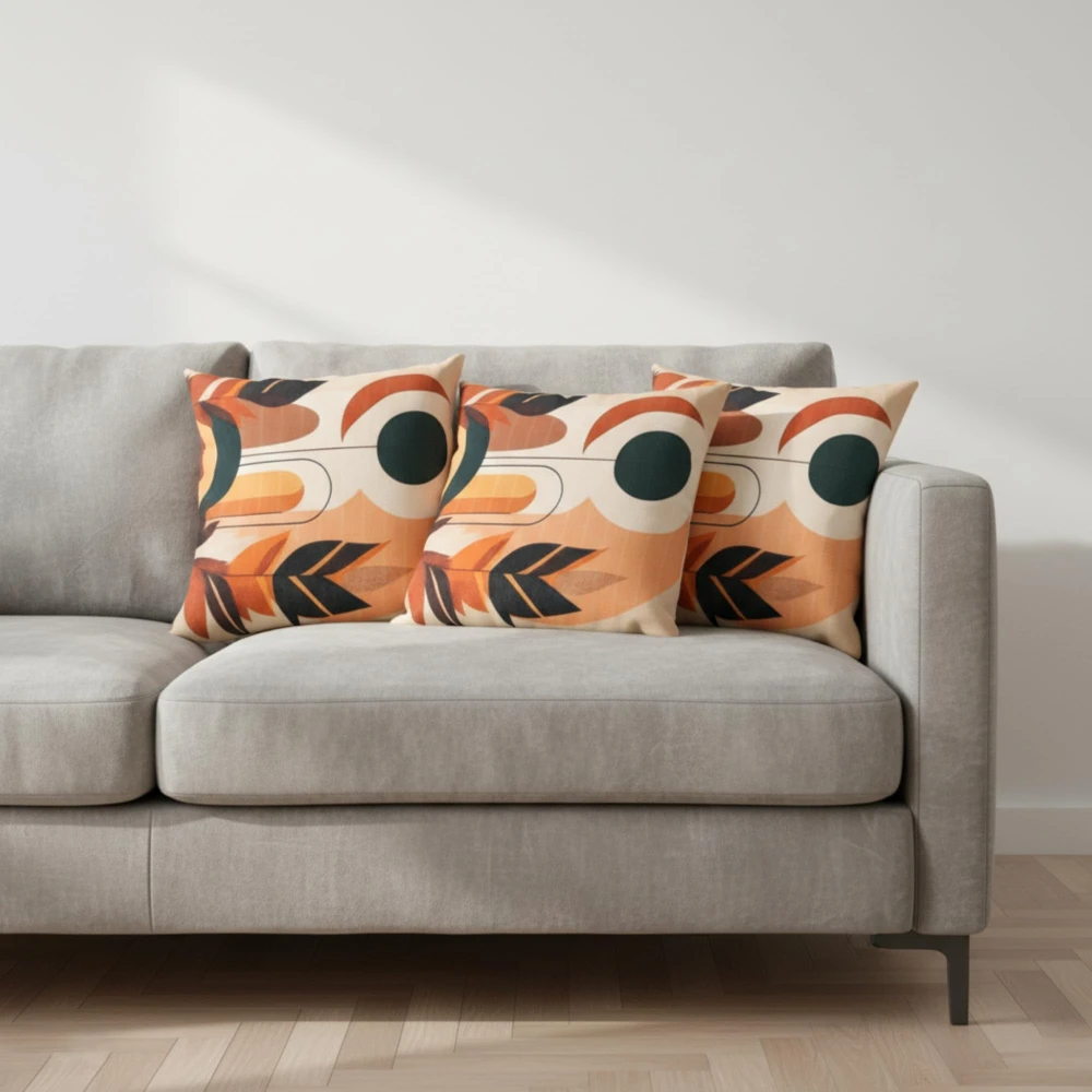 RADECOR Abstract Autumn Leaves Cushion Cover Set of 2 | 16x16 Inches Square Covers | Premium Poly Spun Fabric | Hidden Zipper | Modern Decorative Cushion Covers for Sofa, Living Room & Bedroom