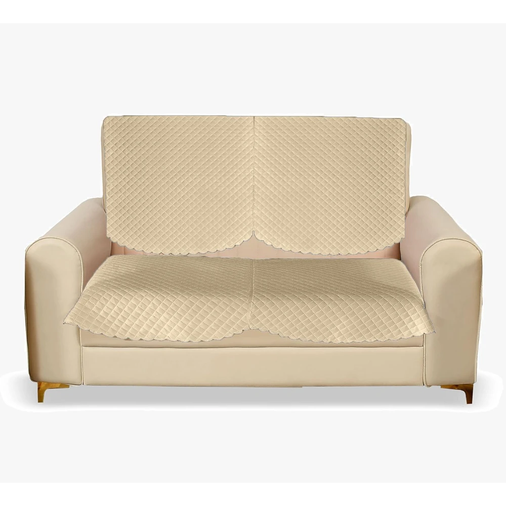 RADECOR ATICUE Solid Color Premium Quilted Sofa Cover Set Sofa Slip Covers/Velvet Sofa Panel (Beige, 2 Seater)