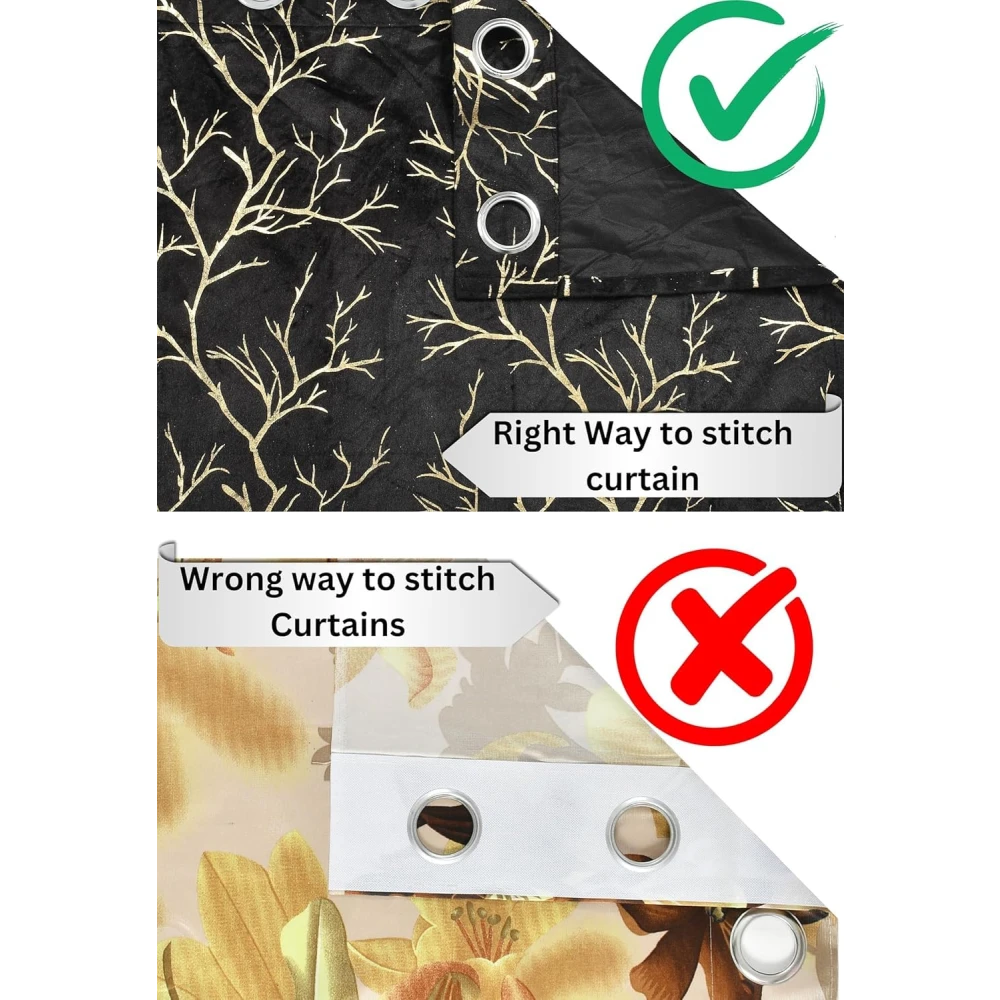 RADECOR Velvet 5ft Door & Window Curtain | Luxury Soft Fabric | Room Darkening | Noise Reducing | Machine Washable | Modern Home Décor/Black/Pack of 2