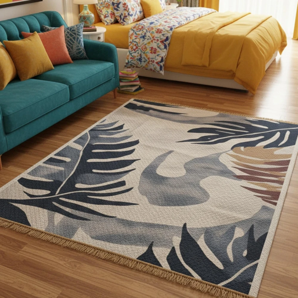 RADECOR Leaf Designer Printed Carpet | Modern Botanical Polyester Area Rug | Decorative Floor Carpet for Living Room & Bedroom