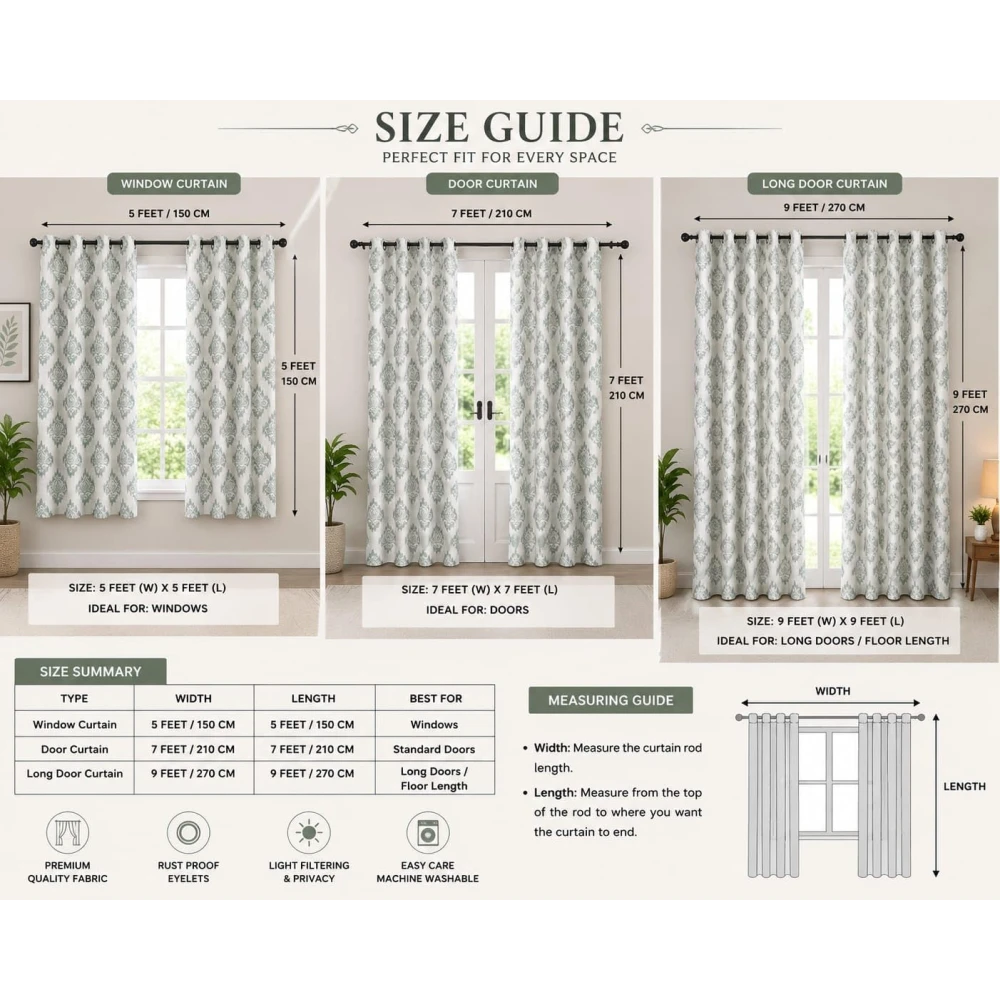 RADECOR Damash Ikat Print 5ft Window Curtain for Living Room & Bedroom | Premium Polyester Eyelet Curtain | Room Darkening Decorative Curtain/Grey/Pack of 2