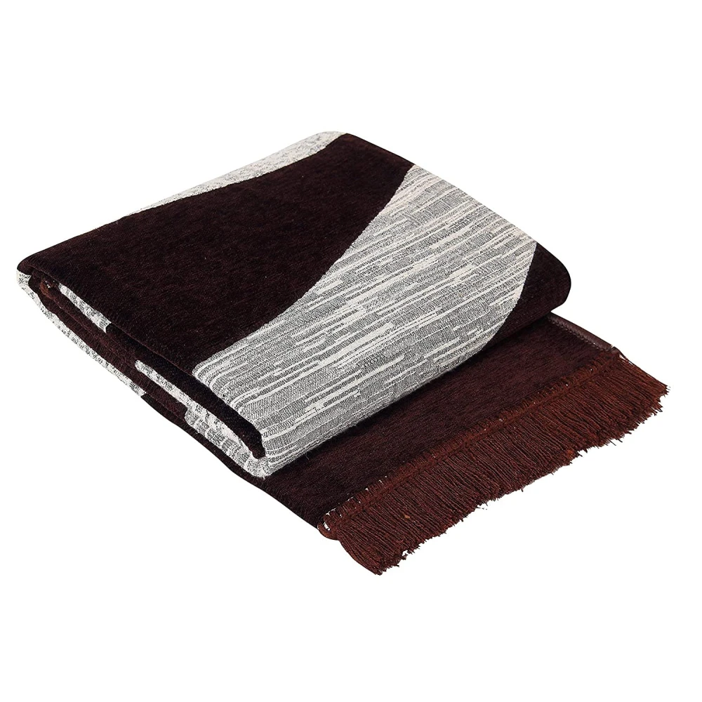 RADECOR Wave Design Sleek and Spacious Rectangular Chenille Carpet with Binding | Area Rug | Durries for Living Room, Bedroom | 5X7 Feet (210 Cmx152 Cm) Brown