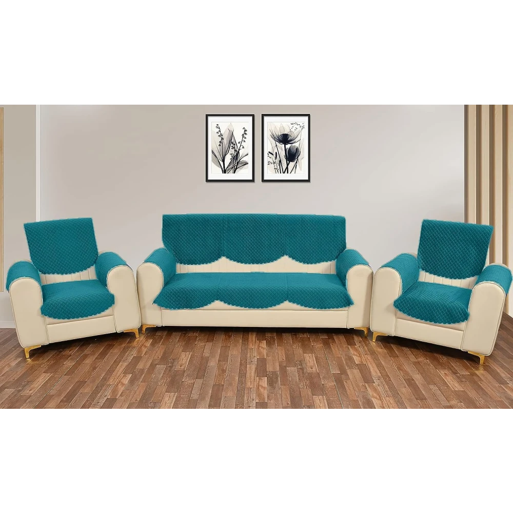 RADECOR ATICUE Solid Color Premium Quilted Sofa Cover Set Sofa Slip Covers/Velvet Sofa Panel (Firoji, 5 Seater + Arm Cover)
