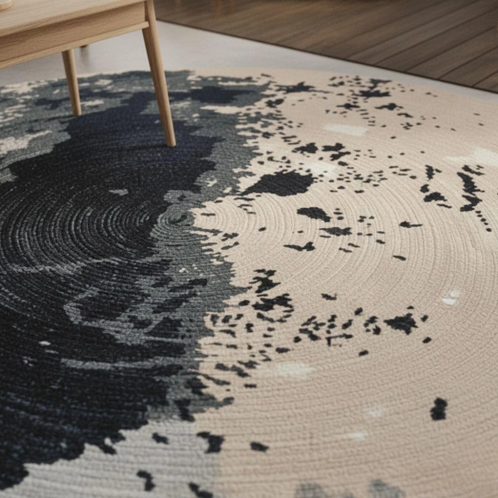 RADECOR Eclipse Motion Round Area Rug for Living Room | Modern Abstract Pattern Carpet for Home Décor | Soft Floor Rug for Bedroom, Dining & Lounge Areas