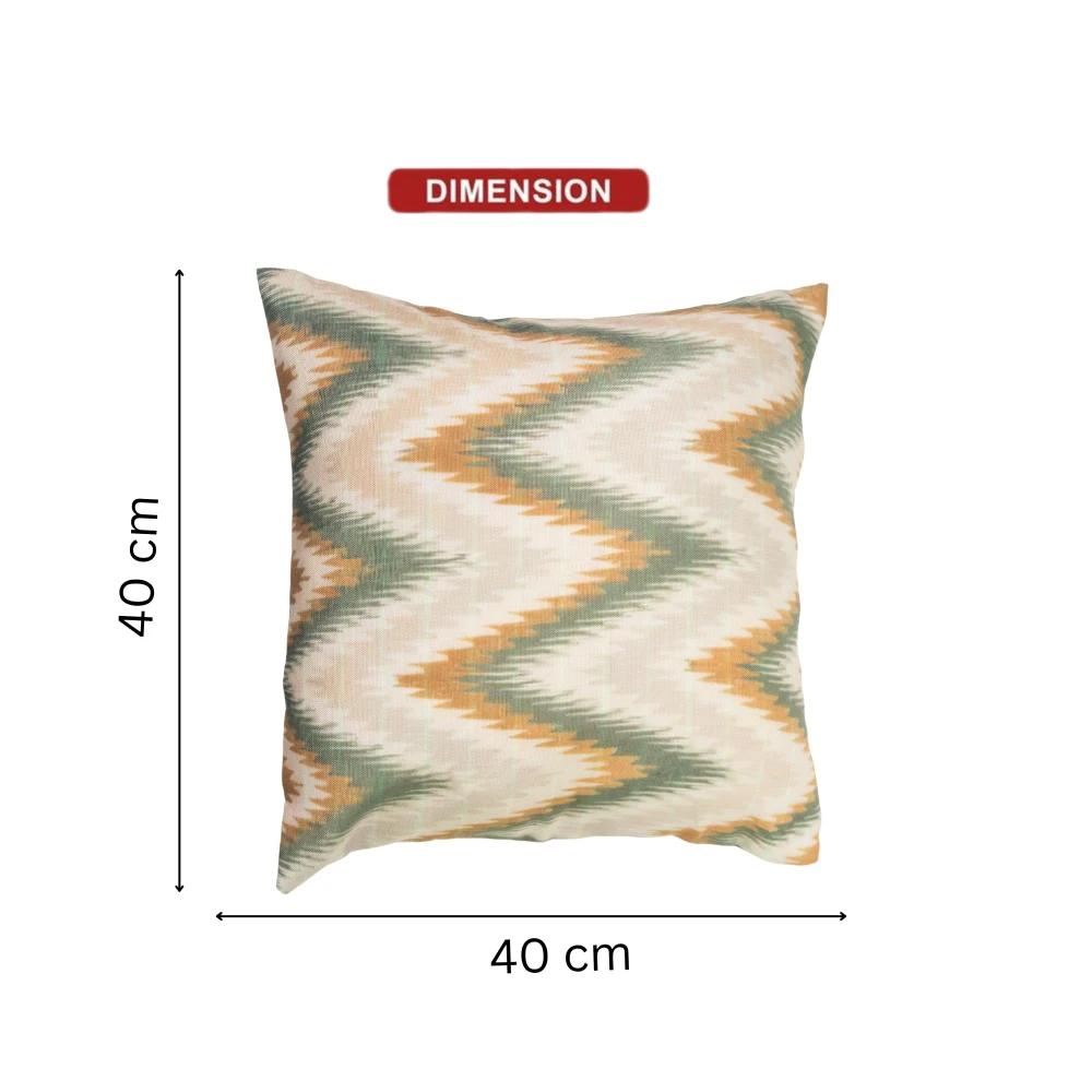 RADECOR Earth Tone Ikat Zigzag Pattern Cushion Cover Set of 3 | 16x16 Inche Square Covers | Premium Poly Spun Fabric | Hidden Zipper | Modern Decorative Cushion Covers for Sofa, Living Room & Bedroom