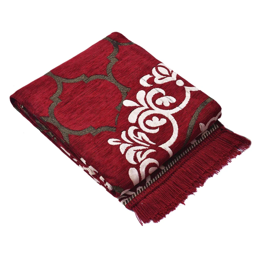 RADECOR World Premium Sleek and Spacious Rectangular Chennille Living Room Carpet with Binding, Area Rug, Durries II (5X7 Feet) (213 Cmx152 Cm) (Red)
