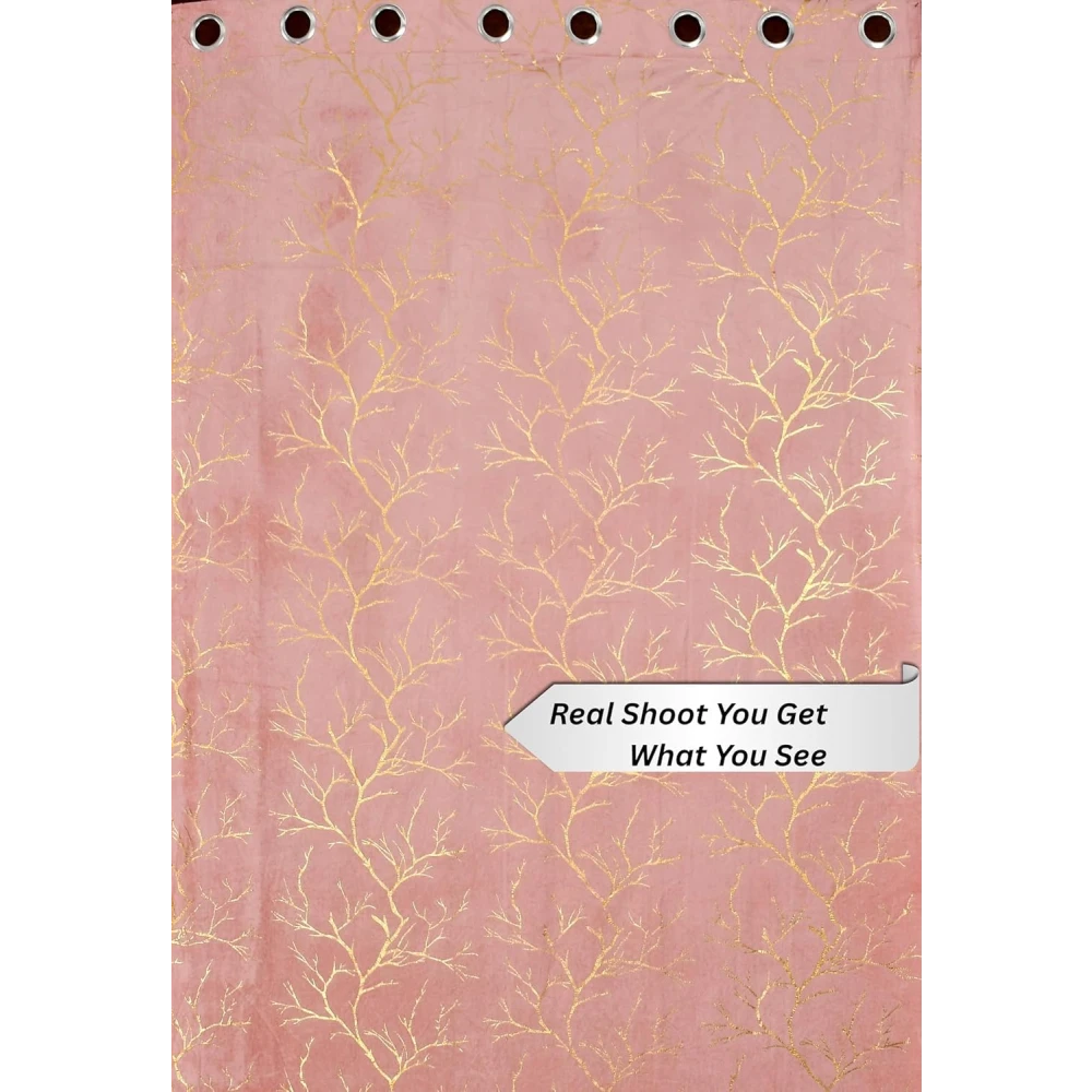 RADECOR Velvet 5ft Door & Window Curtain | Luxury Soft Fabric | Room Darkening | Noise Reducing | Machine Washable | Modern Home Décor/Pink/Pack of 2