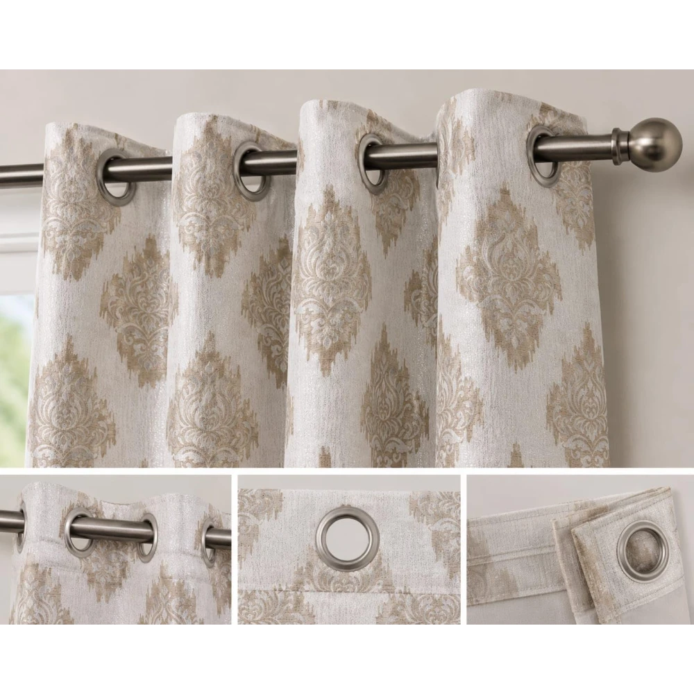 RADECOR Damash Ikat Print 5ft Window Curtain for Living Room & Bedroom | Premium Polyester Eyelet Curtain | Room Darkening Decorative Curtain/Brown/Pack of 2
