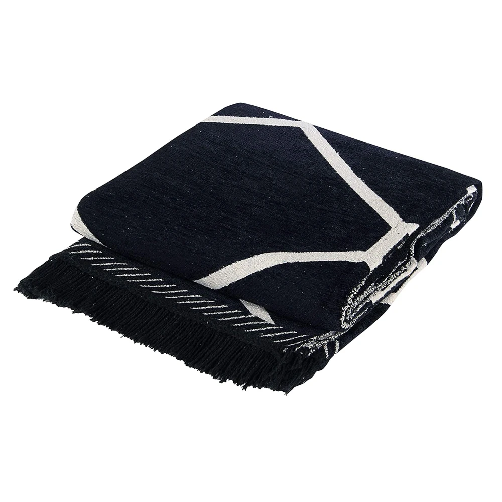 RADECOR Diamond Design Rectangular Chenille Carpet, Black, 5X7 Feet