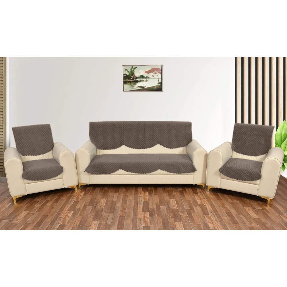 RADECOR ATICUE Solid Color Premium Quilted Sofa Cover Set Sofa Slip Covers/Velvet Sofa Panel (Coffee, 5 Seater)