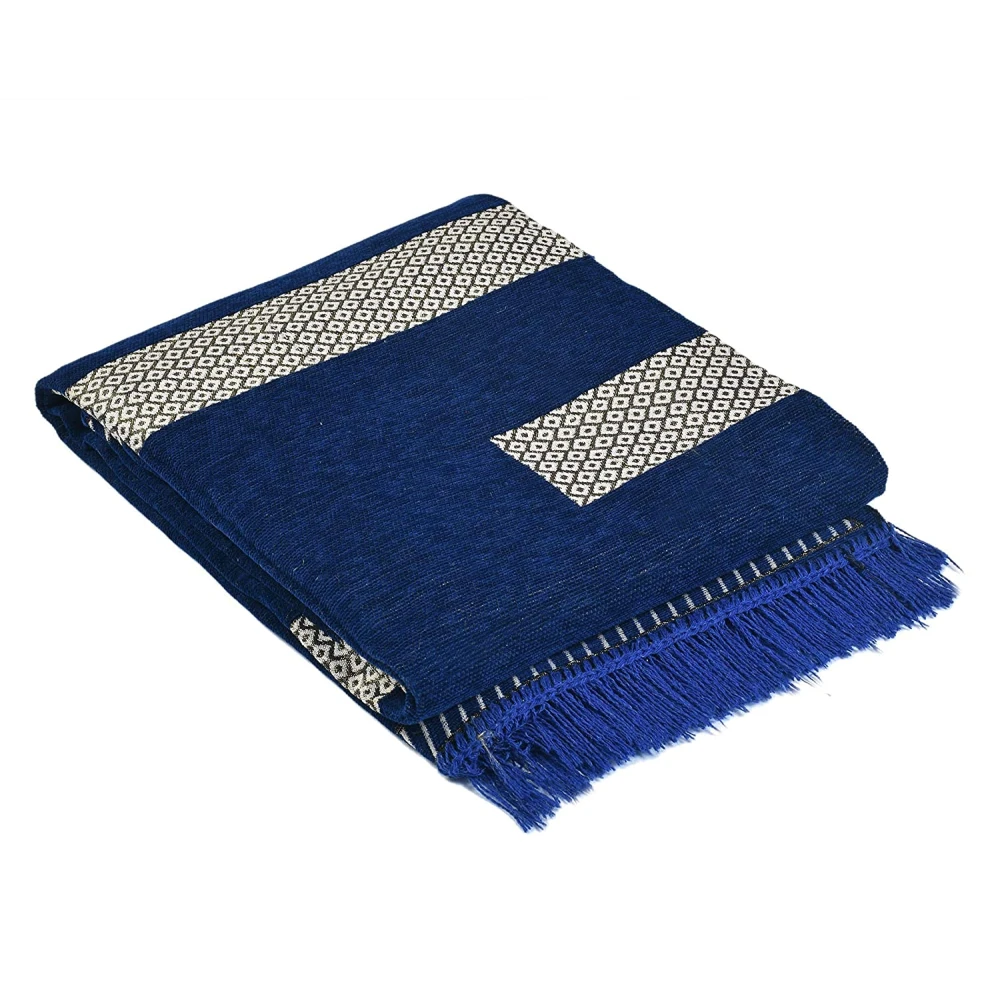 RADECOR Tile Design Sleek and Spacious Rectangular Chenille Carpet with Binding | Area Rug | Durries for Living Room, Bedroom | 5X7 Feet (210 Cmx152 Cm) Blue