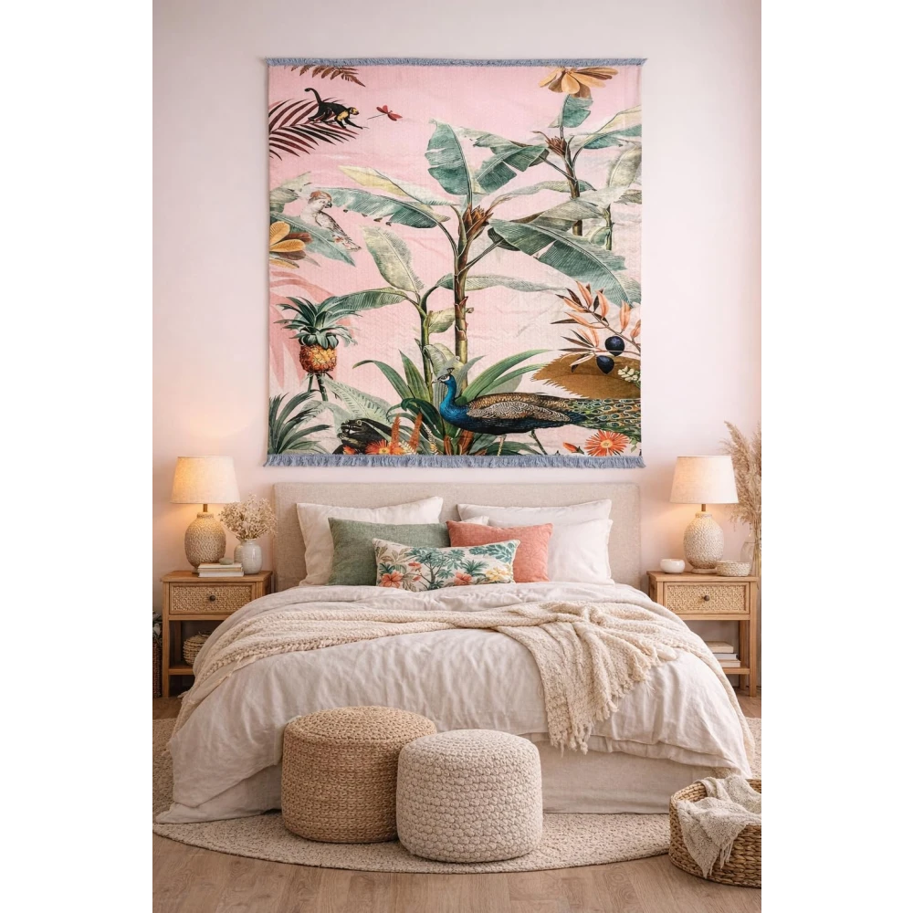 RADECOR Peacock Jungle Theme Luxury Printed Carpet | Soft Polyester Tropical Area Rug with Exotic Wildlife Design | Vibrant Nature Inspired Floor Mat for Living Room & Bedroom