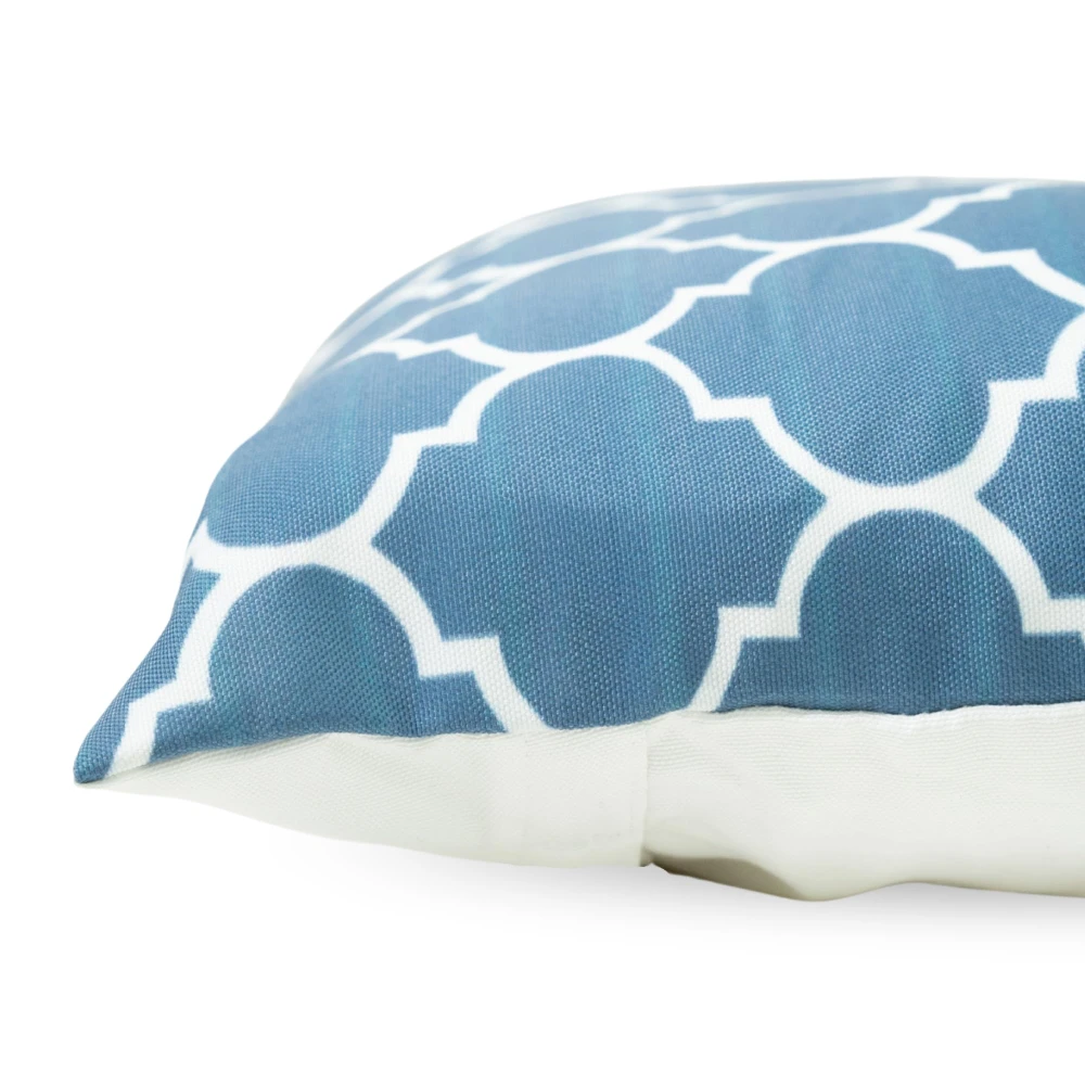 RADECOR Blue Moroccan Trellis Pattern Cushion Cover Set of 3 | 16x16 Inches Square Covers | Premium Poly Spun Fabric | Hidden Zipper | Modern Decorative Cushion Covers for Sofa, Living Room & Bedroom