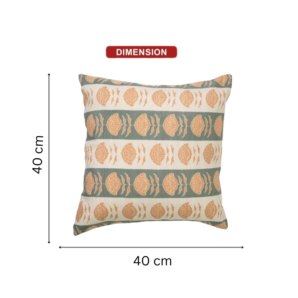 RADECOR Sage Bloom Stripe Cushion Cover Set of 5 | 16x16 Inches Square Covers | Premium Poly Spun Fabric | Hidden Zipper | Modern Decorative Cushion Covers for Sofa, Living Room & Bedroom