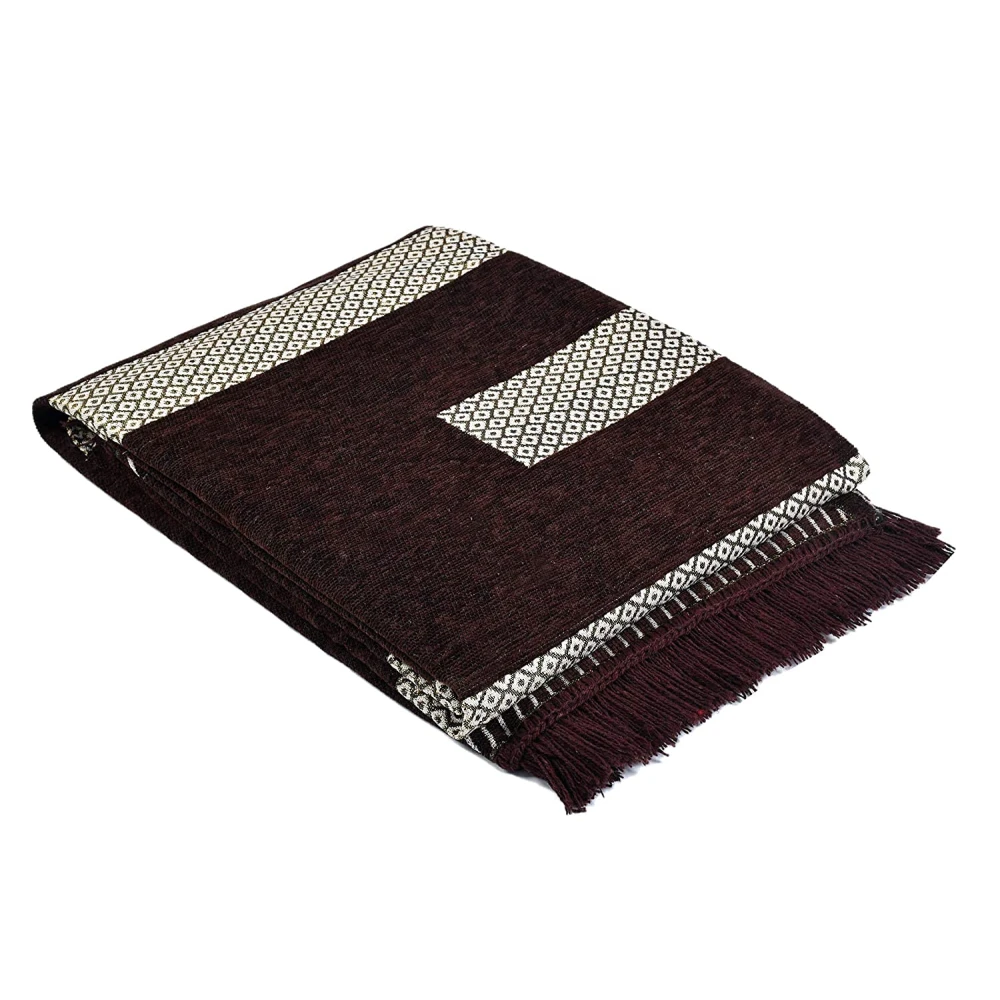 RADECOR Tile Design Rectangular Chenille Carpet, Brown, 5X7 Feet