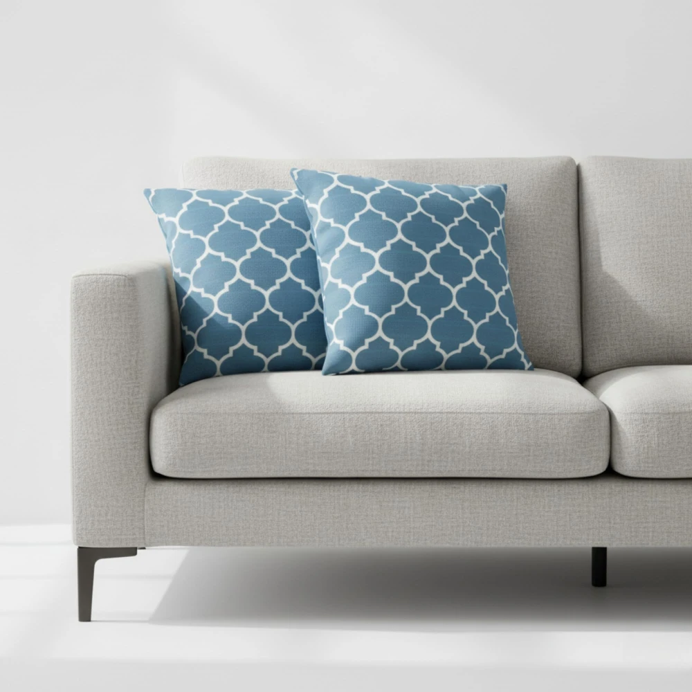 RADECOR Blue Moroccan Trellis Pattern Cushion Cover Set of 3 | 16x16 Inches Square Covers | Premium Poly Spun Fabric | Hidden Zipper | Modern Decorative Cushion Covers for Sofa, Living Room & Bedroom