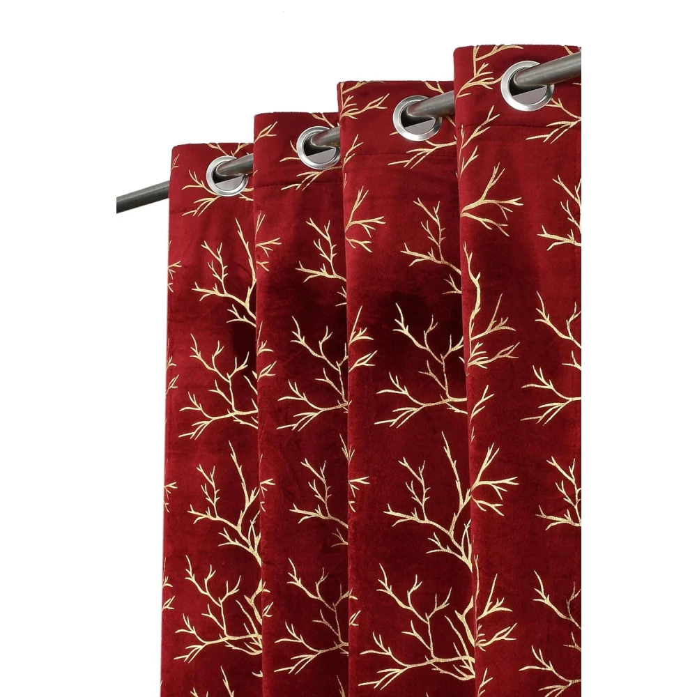 RADECOR Velvet 7ft Door & Window Curtain | Luxury Soft Fabric | Room Darkening | Noise Reducing | Machine Washable | Modern Home Décor/Maroon/Pack of 2