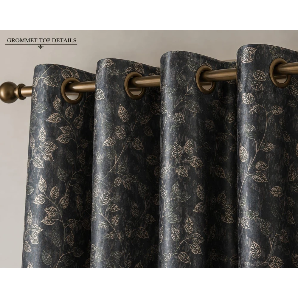 RADECOR Flower Patti Lehar Printed 9ft Window Curtain for Living Room & Bedroom | Premium Polyester Eyelet Curtain | Room Darkening Decorative Curtain | Elegant Leaf Design/Grey/Pack of 2