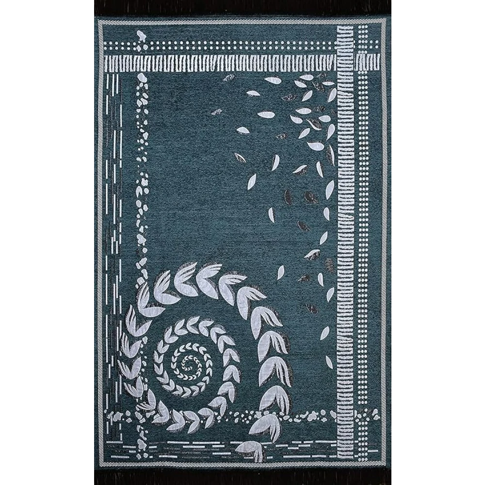 RADECOR Spiral Design Sleek Chenille Living Room Carpet | Soft & Spacious Rectangular Area Rug | Anti-Skid, Durable & Easy to Clean | Modern Printed Carpet for Home Décor/Grey
