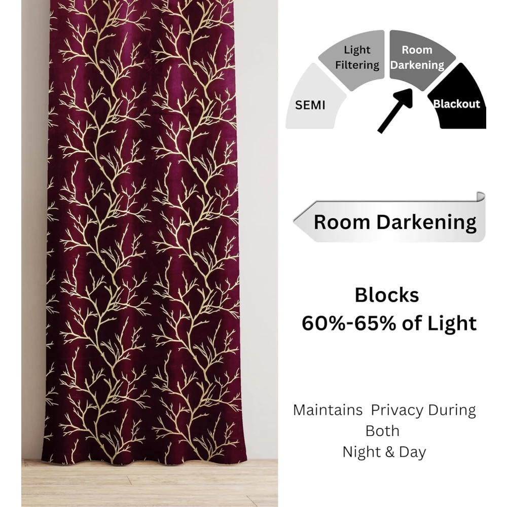 RADECOR Velvet 7ft Door & Window Curtain | Luxury Soft Fabric | Room Darkening | Noise Reducing | Machine Washable | Modern Home Décor/Wine/Pack of 2