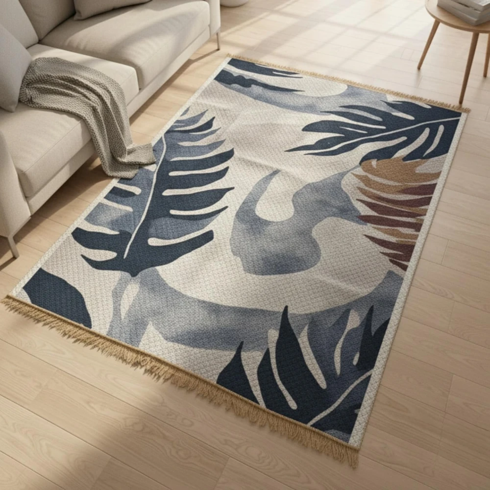 RADECOR Leaf Designer Printed Carpet | Modern Botanical Polyester Area Rug | Decorative Floor Carpet for Living Room & Bedroom
