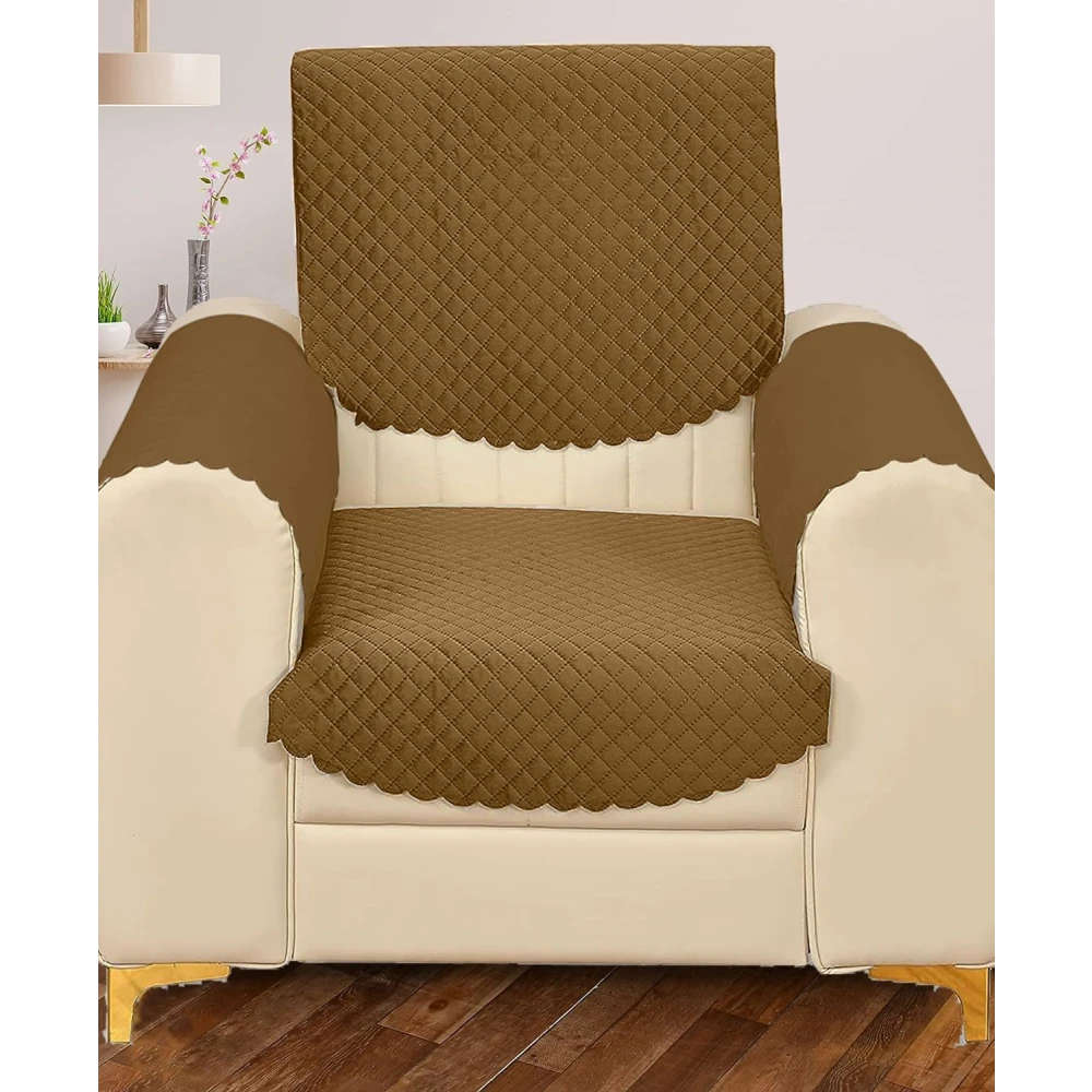 RADECOR ATICUE Solid Color Premium Quilted Sofa Cover Set Sofa Slip Covers/Velvet Sofa Panel (Gold, 1 Seater + Arm Cover)