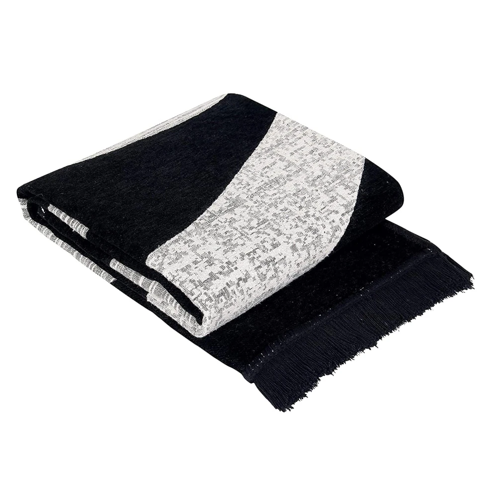 RADECOR Wave Design Rectangular Chenille Carpet, Black, 5X7 Feet