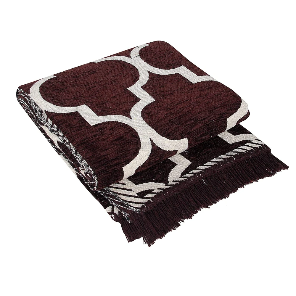 RADECOR Geometric Design Sleek and Spacious Rectangular Chenille Carpet with Binding | Area Rug | Durries for Living Room, Bedroom |5X7 Feet (210 Cmx152 Cm) Brown