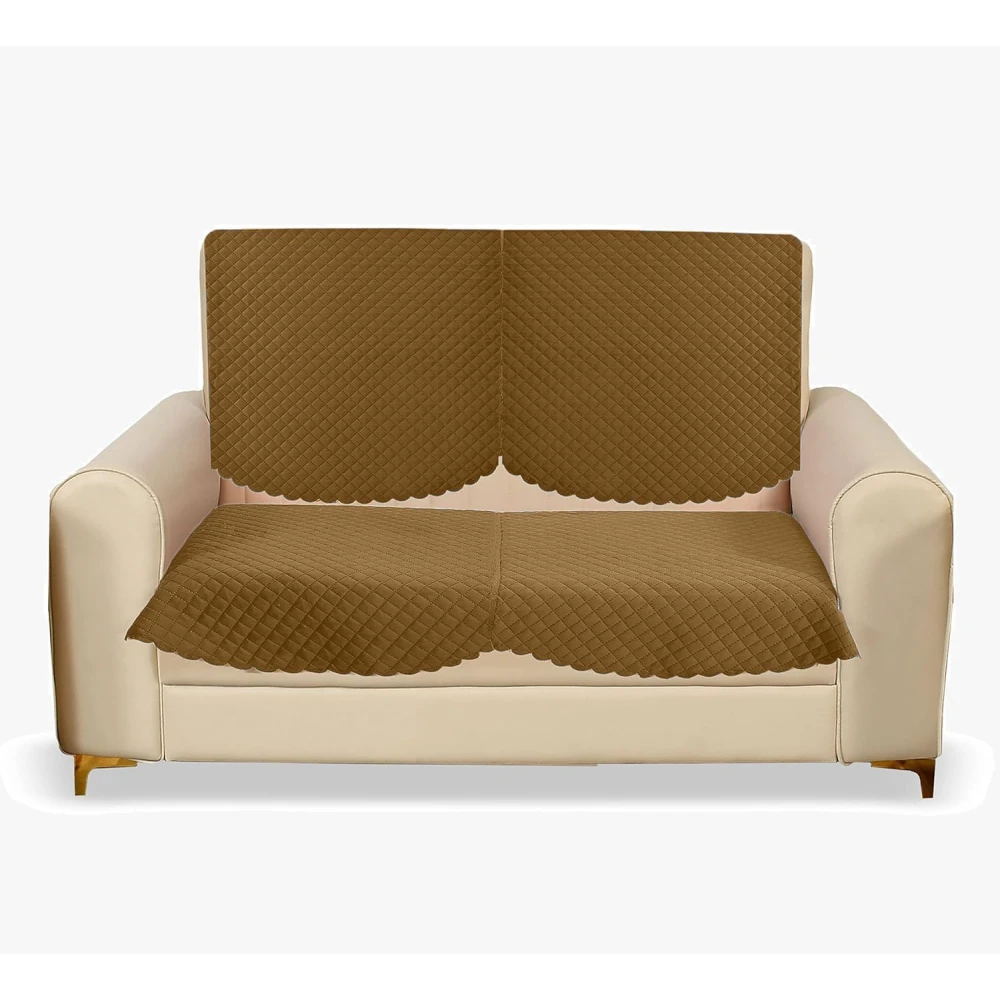 RADECOR ATICUE Solid Color Premium Quilted Sofa Cover Set Sofa Slip Covers/Velvet Sofa Panel (Gold, 2 Seater)